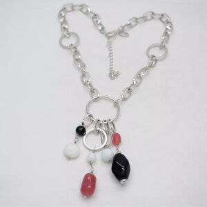 Lia sophia signed silver tone tassel drop glass beads necklace